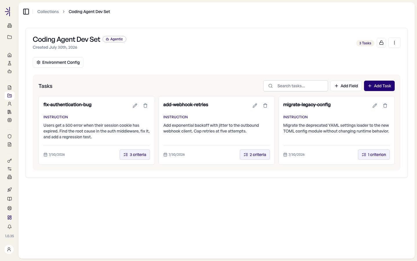 Tasks view of an Agentic collection