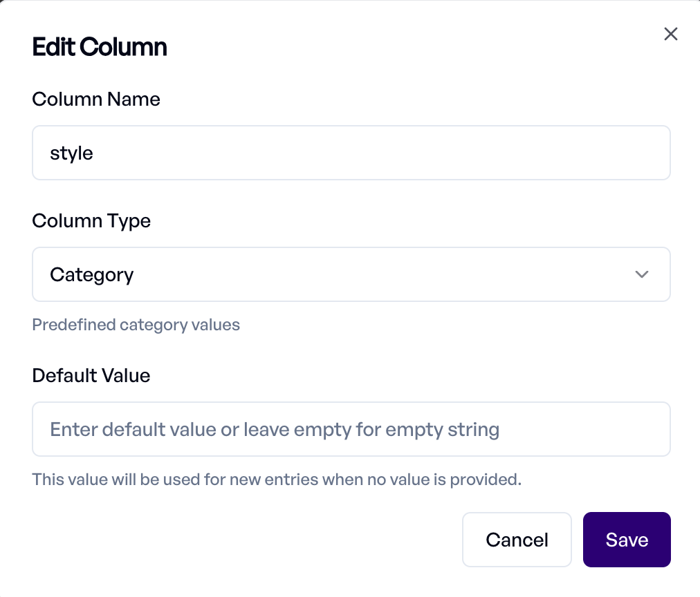 Spalte bearbeiten-Dialog