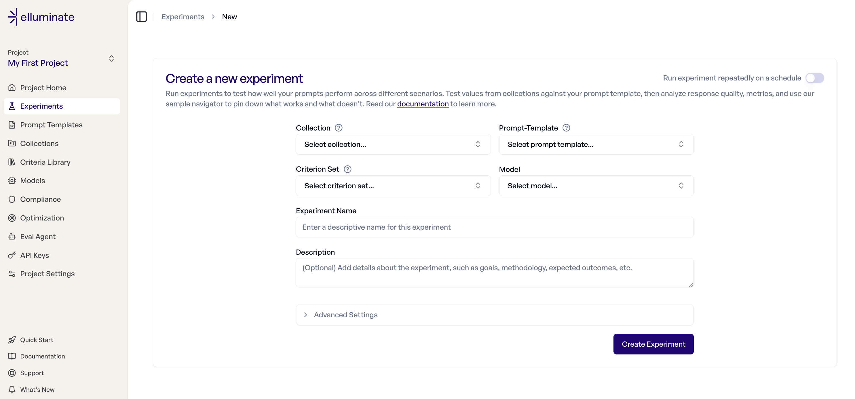 Create New Experiment