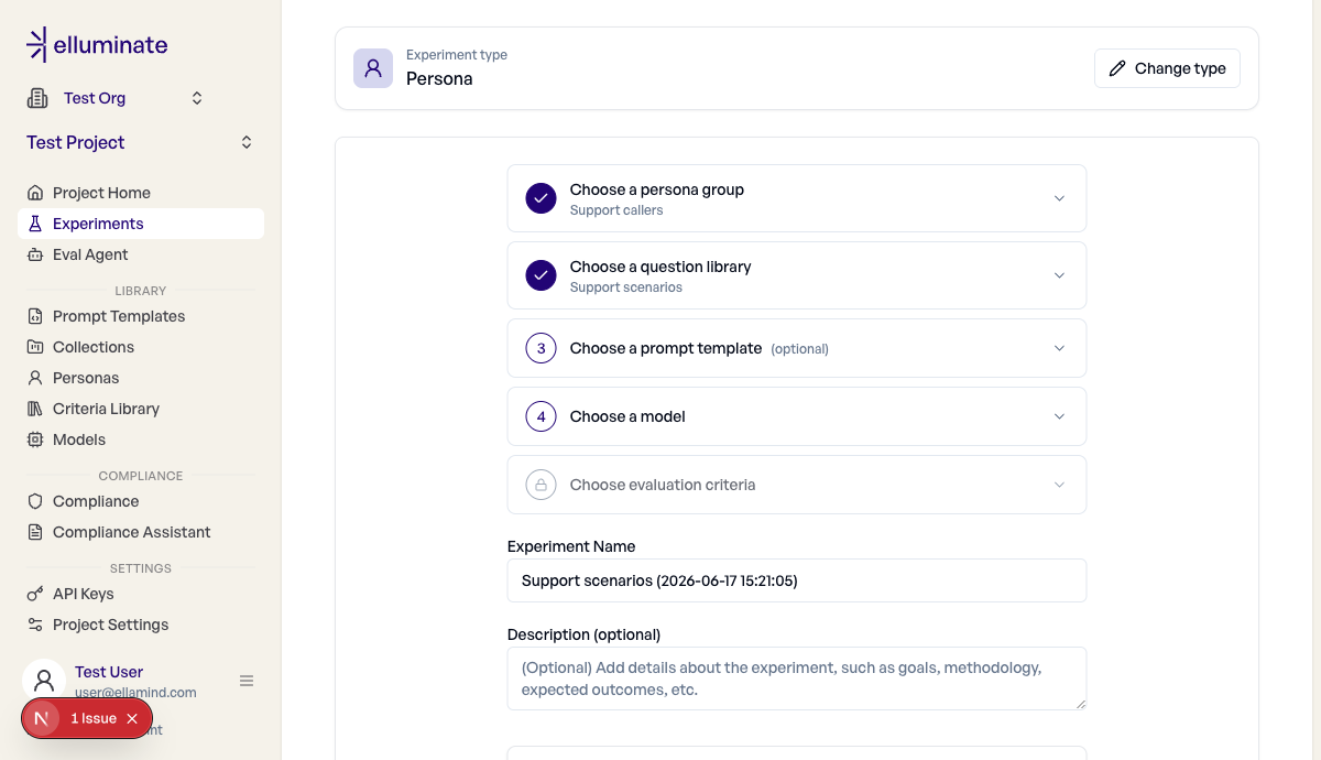 Auswahl einer Persona Group auf der New-Experiment-Seite