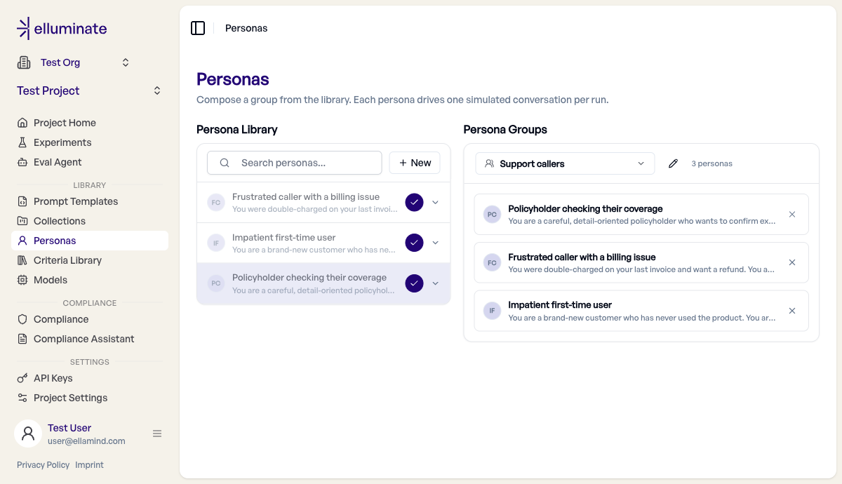 Der Personas-Workbench: links die Library, rechts die Persona Groups