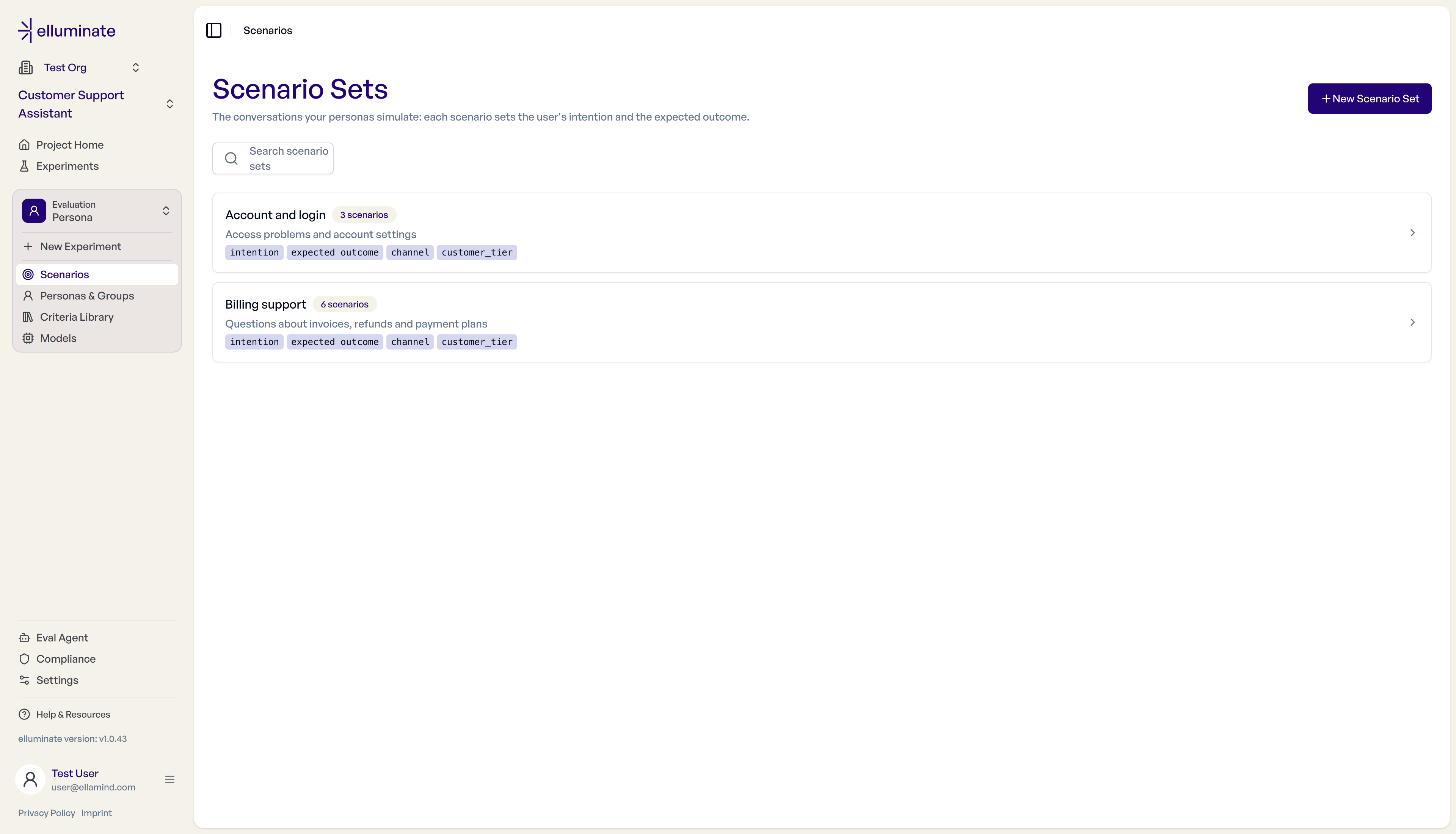 The Scenario Sets list