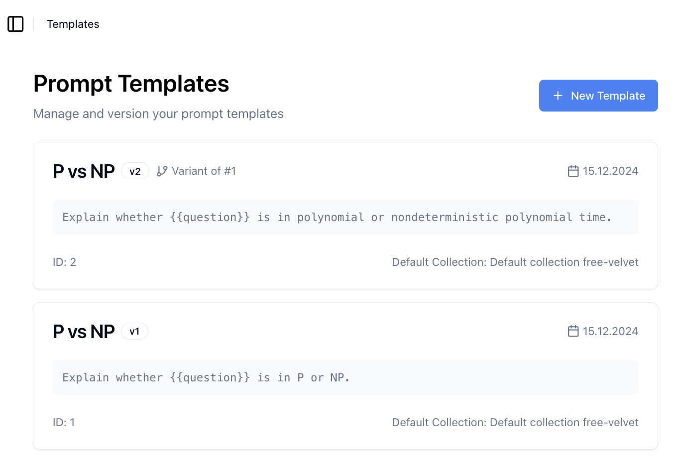 Prompt Template Versioning